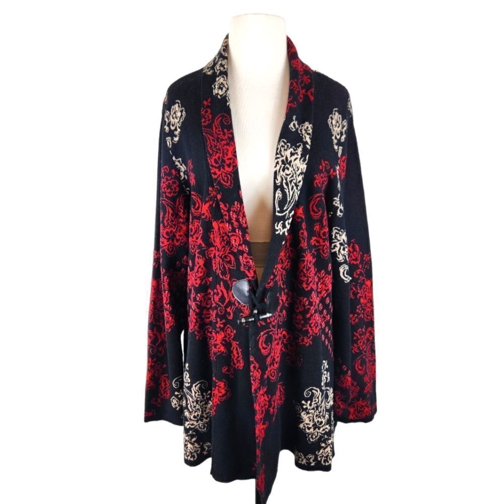 Norm Thompson Cotton Floral Wearable Art Cardigan XL